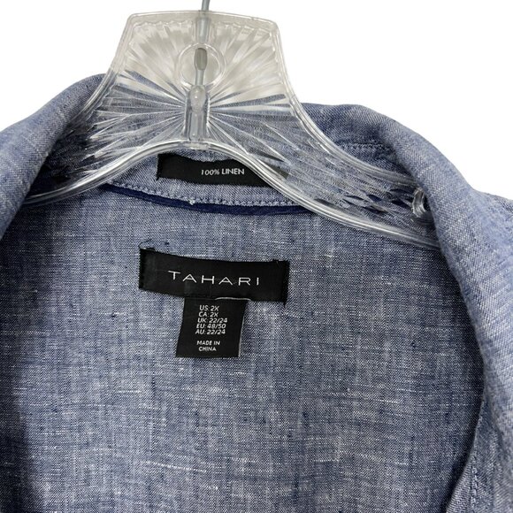 Tahari 100 % linen color block 2 tone women's tunic shirt size 2X - Picture 5 of 6